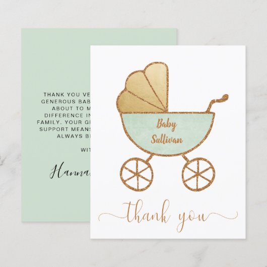 Papier Budget Merci Baby shower Monnaie Green Carriage (Devant / Derrière)