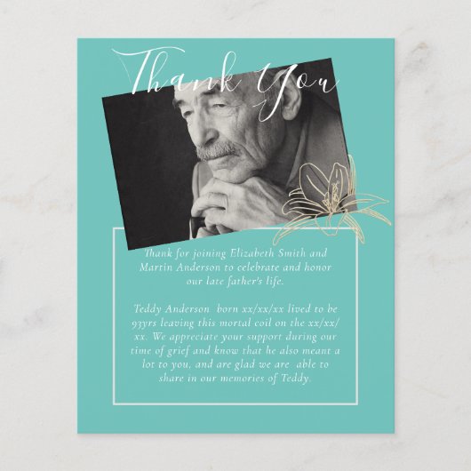 Papier BUDGET Merci funéraire Photo Turquoise Lilly (Devant)