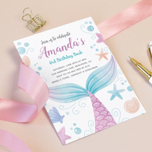 Papier Budget Mermaid aquarelle Anniversaire Invitation
