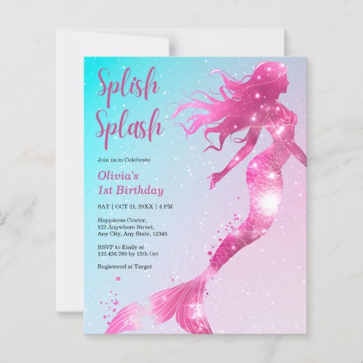 Papier Budget Mermaid Girl 1er Invitation anniversaire (Devant)