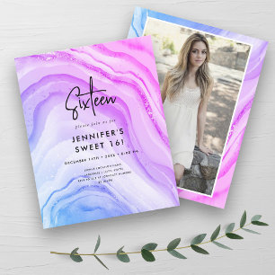 Papier Budget Mermaid Ombre Marble Photo Sweet 16 Invitat
