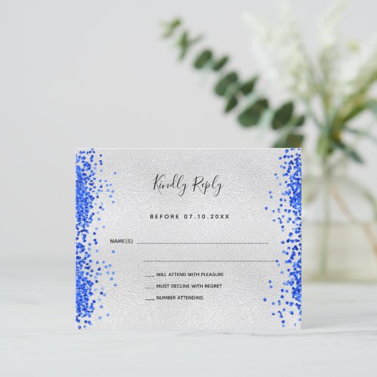 Papier Budget métal royal bleu moderne mariage RSVP (Debout devant)
