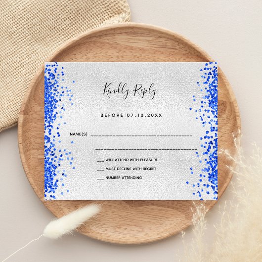 Papier Budget métal royal bleu moderne mariage RSVP