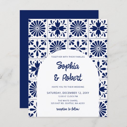 Papier Budget Mexicain Mariage carreaux Talavera bleu (Devant / Derrière)