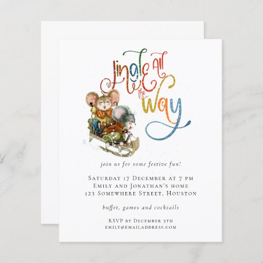 Papier Budget Mice Jingle Tout le chemin Noël Invitation (Devant / Derrière)