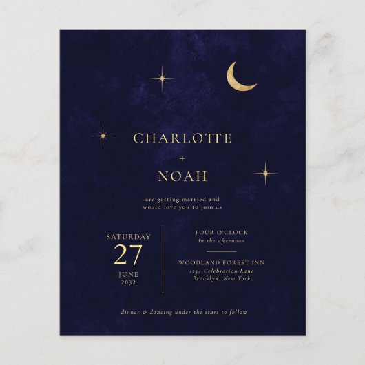 Papier BUDGET Midnight Celestie Gold Moon étoiles Mariage (Devant)