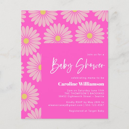 Papier Budget mignon Baby shower rose fleur scandinave (Devant)