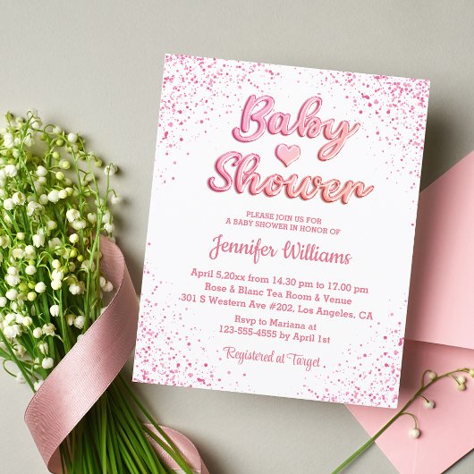 Papier budget mignon coeur rose fille baby shower invitat