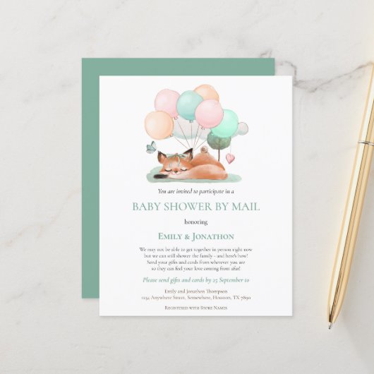 Papier Budget mignon couchage Fox Turquoise Baby shower I (Devant/Arrière en situation)