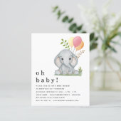 Papier Budget mignon Eléphant rose fille Invitation Baby (Debout devant)