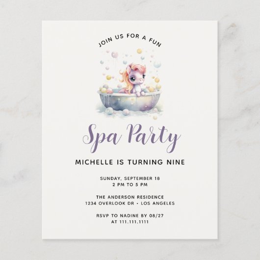 Papier Budget mignon Pastel Pony Spa Day Enfant fête d'an (Devant)