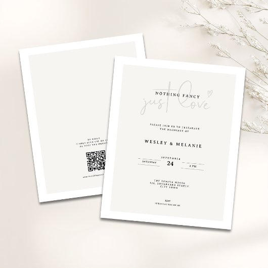 Papier Budget Mimimal Beige QR-code Nothing Fancy Wedding