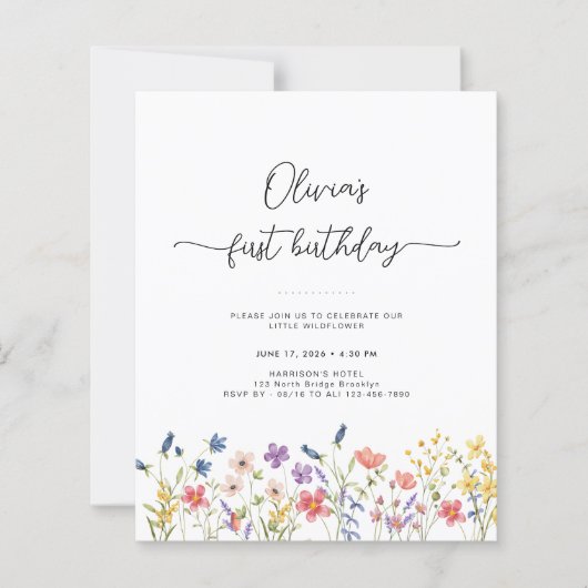 Papier Budget Minimal Floral First Birthday Invitation (Devant)