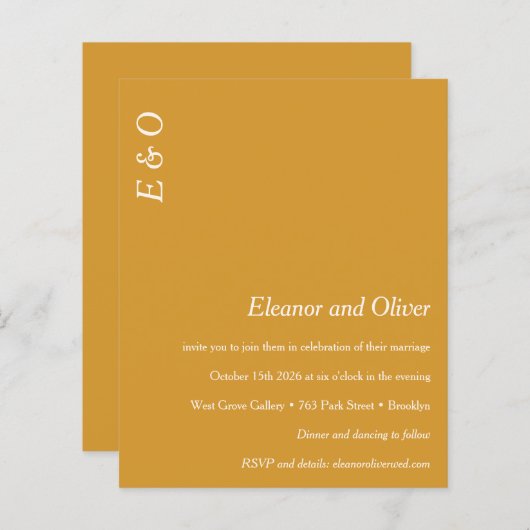 Papier Budget Minimal Jaune Élégant Mariage Invitation (Devant / Derrière)