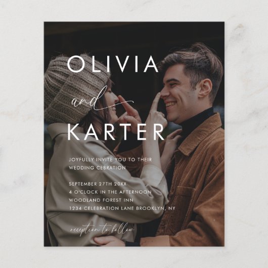 Papier BUDGET Minimal Monogramme contemporain Mariage pho (Devant)