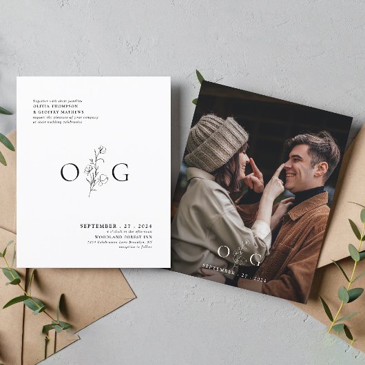 Papier BUDGET Minimal Monogramme floral Mariage photo