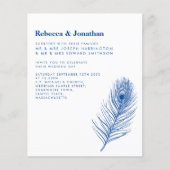 Papier Budget Minimal Peacock Feather Blue Wedding Invita (Devant)