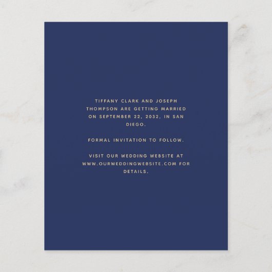Papier Budget Minimal Photo Bleu Nuit Or Save the Date (Dos)