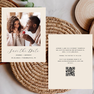 Papier Budget Minimal Photo QR Beige Enregistrez la Date