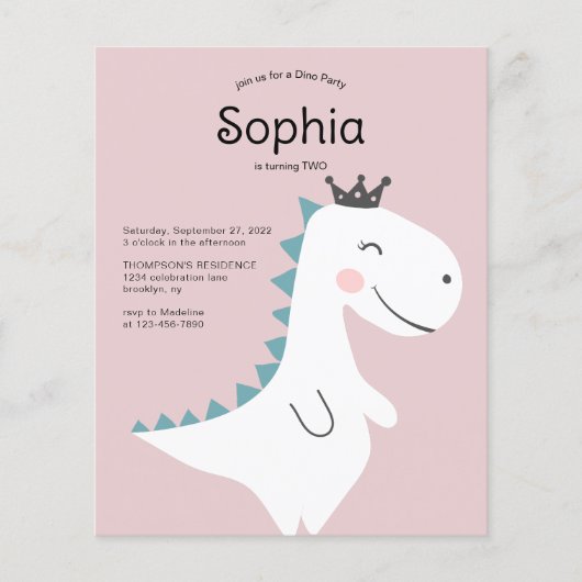 Papier BUDGET Minimal Rose Girl Dinosaur fête d'anniversa (Devant)