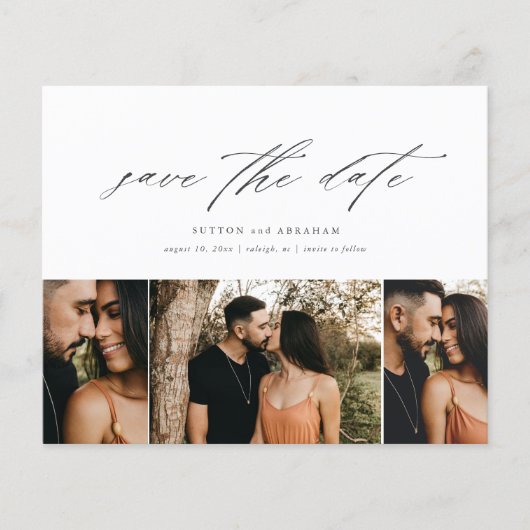 Papier Budget Minimal Script 3 Photo Save The Date (Devant)