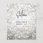 Papier Budget Minimal Silver Glam Photo Sweet 16 Invitati (Devant)