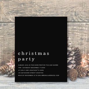 Papier Budget Minimal White Black Christmas Party Invite