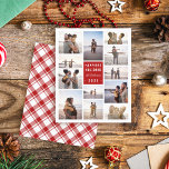 Papier Budget Minimaliste 12 Photo Collage Noël<br><div class="desc">Répandez la fête à un prix abordable avec notre carte de Noël photo budget. Cette carte présente un collage de 12 photos et un joyeux rectangle rouge affichant "Happiest Holidays" en caractères gras sans-serif, et votre nom de famille ajoute une touche personnelle dans une police de script. Le revers de...</div>