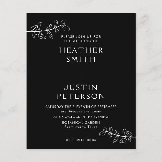 Papier Budget Minimaliste Black Wedding Invitations (Devant)
