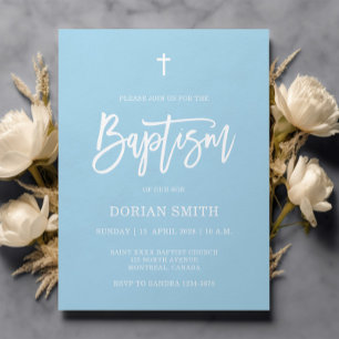 Papier Budget Minimaliste Blue Boy Baptism Invitation