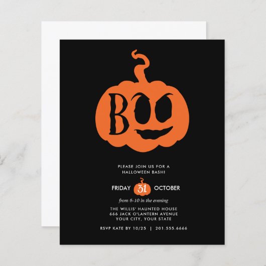 Papier BUDGET Minimaliste BOO Halloween Bash Party (Devant / Derrière)