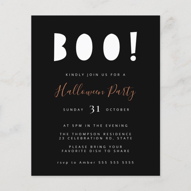 Papier Budget minimaliste Boo Halloween Invitation du par (Devant)