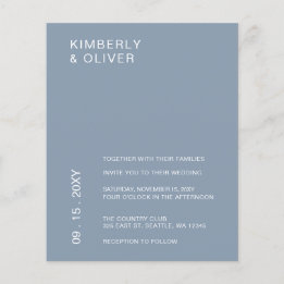 Papier Budget Minimaliste Dusty Blue Faire-part de mariag