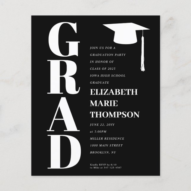 Papier Budget Minimaliste GRAD Graduation Invitation (Devant)