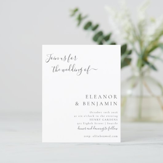 Papier Budget minimaliste noir Faire-part de mariage blan (Debout devant)