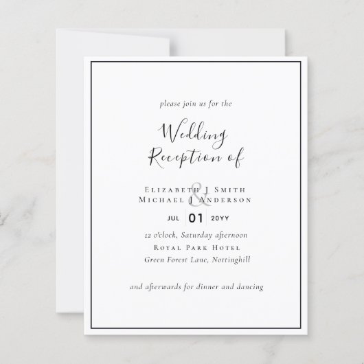 Papier BUDGET Minimaliste NOIR Mariage blanc Invitation (Devant)