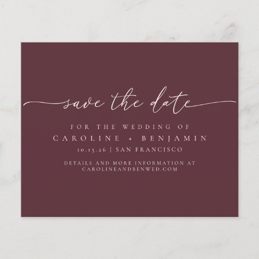 Papier Budget Minimum Burgundy Script Mariage Date de sau (Devant)
