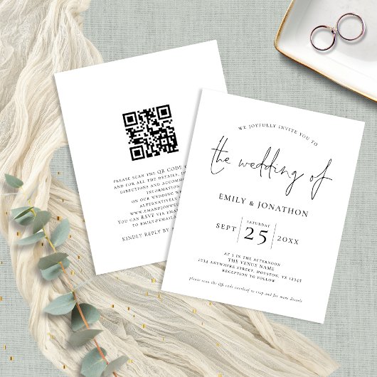 Papier Budget minimum QR Code noir blanc mariage invitati