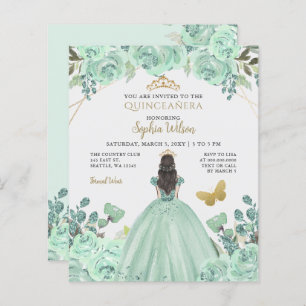Papier Budget Mint Gold Princesse Quinceañera Invitation