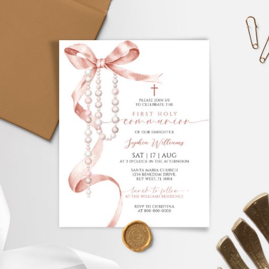 Papier Budget Mocha Bow Première communion Invitation