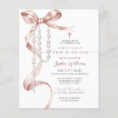 Papier Budget Mocha Bow Première communion Invitation (Devant)