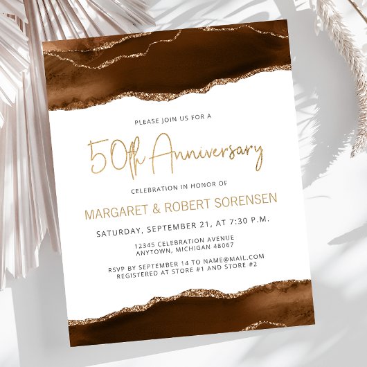 Papier Budget Mocha Gold Agate 50th Anniversary Invite