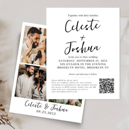 Papier Budget Modern 4 Photo Nom de script QR Code Mariag