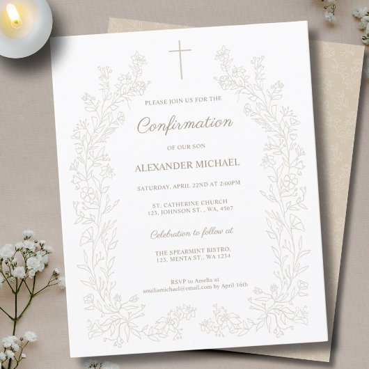 Papier Budget Modern Floral Cross Confirmation