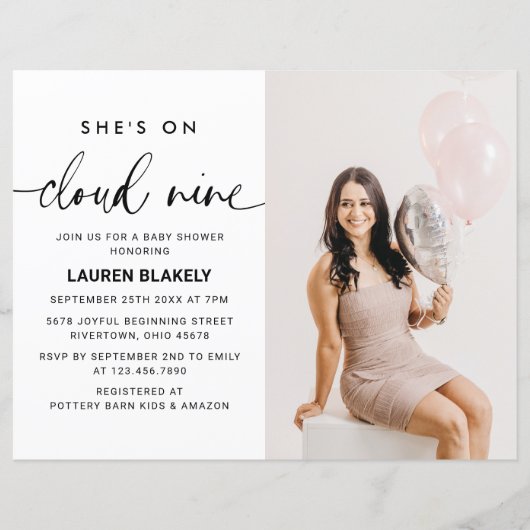 Papier Budget Modern Photo Cloud 9 Baby shower Invitation (Devant)