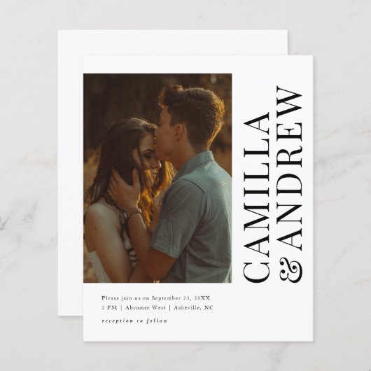 Papier Budget Modern Photo Code QR Faire-part de mariage (Devant / Derrière)