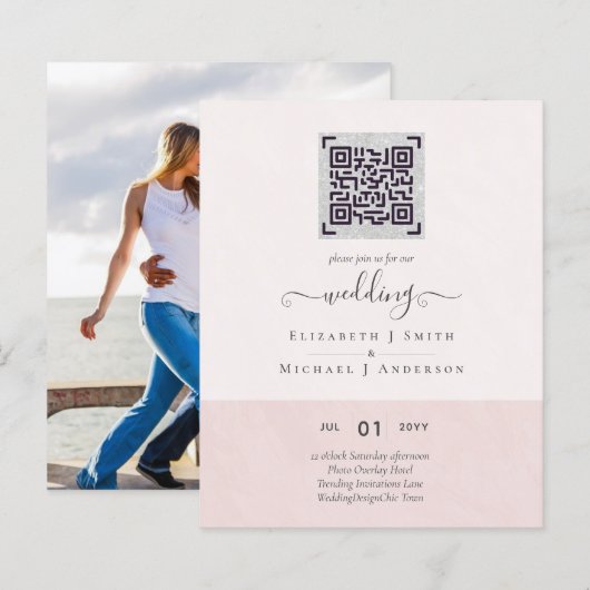 Papier BUDGET Modern PHOTO Wedding INVITE QR CODE RSVP (Devant / Derrière)