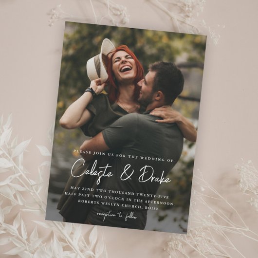 Papier Budget Modern Script Faire-part de mariage photo