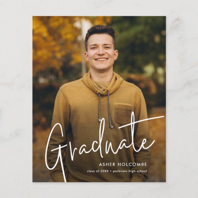 Papier Budget Modern Script Photo Graduation Invitation (Devant)