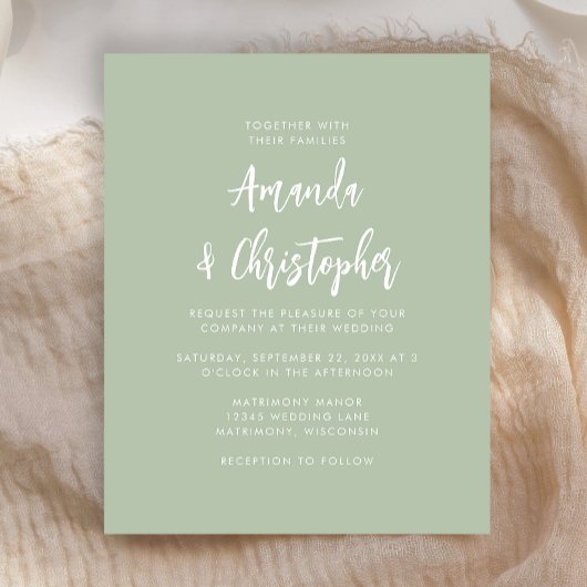 Papier Budget Modern Script Sage Green Wedding Invitation